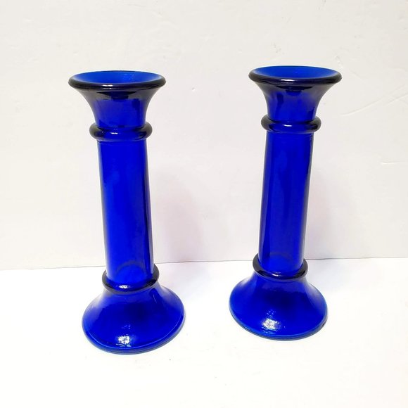 Indiana Glass Accents Cobalt Blue Glass Candlestick Holders 97s